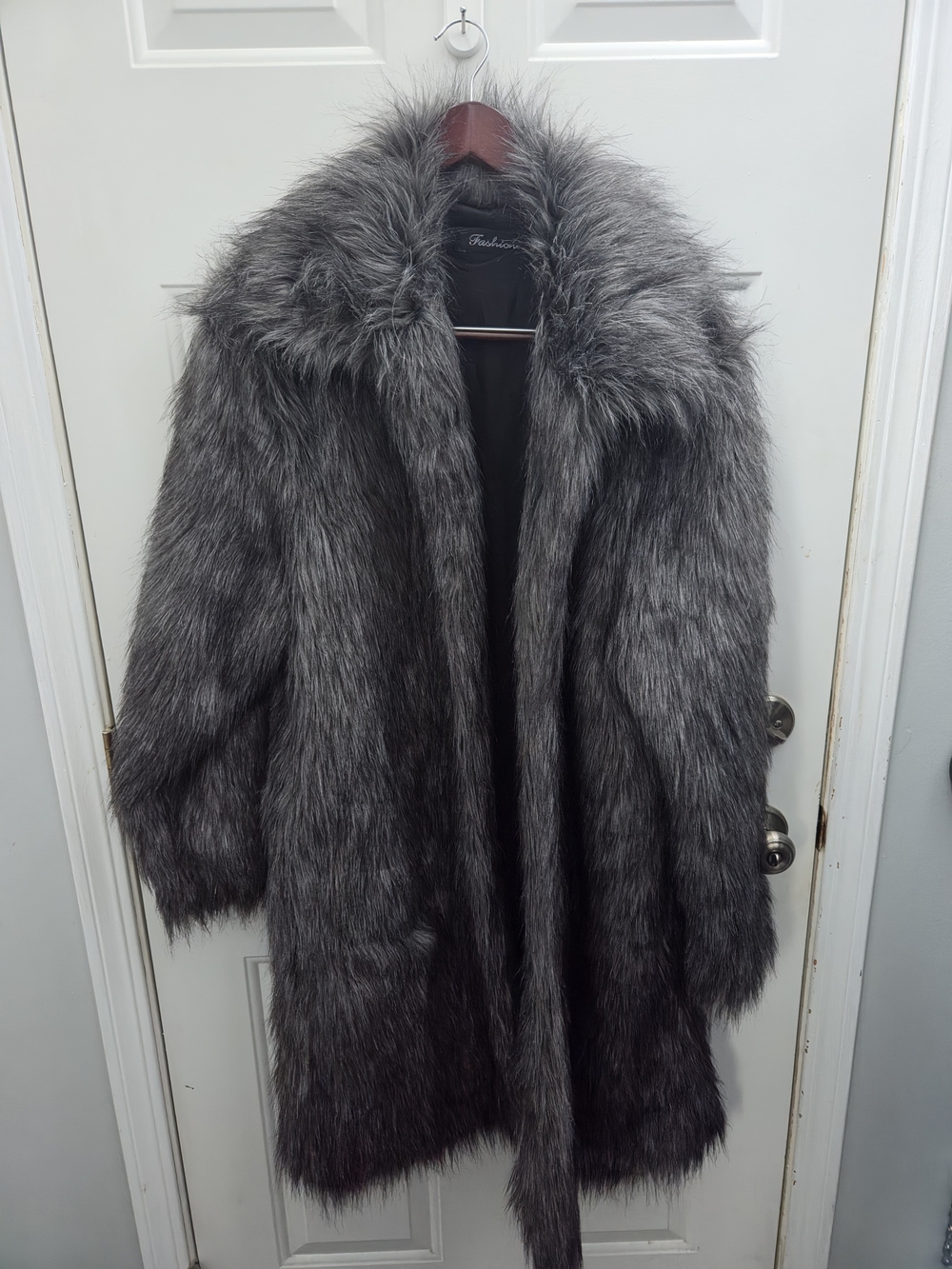 Faux Fur Longline Teddy Coat in Charcoal Gray